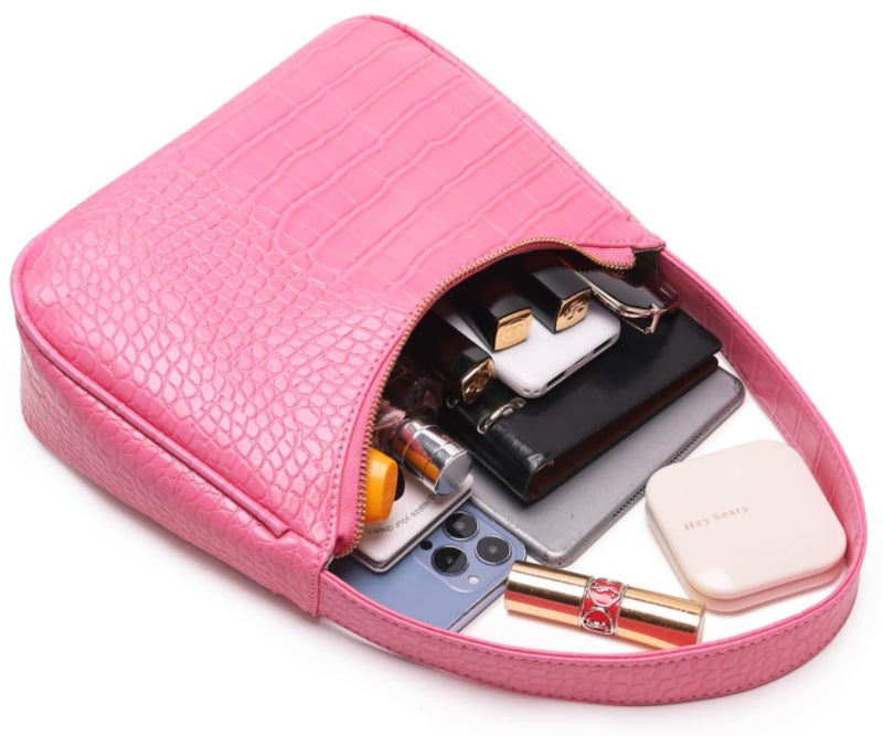 CYHTWSDJ Shoulder Bags for Women, Cute Hobo Tote Handbag Mini Clutch Purse with Zipper Closure (Crocodile Pink) - Image 4