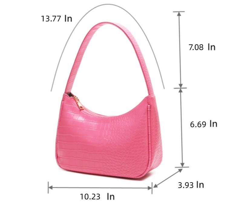 CYHTWSDJ Shoulder Bags for Women, Cute Hobo Tote Handbag Mini Clutch Purse with Zipper Closure (Crocodile Pink) - Image 3