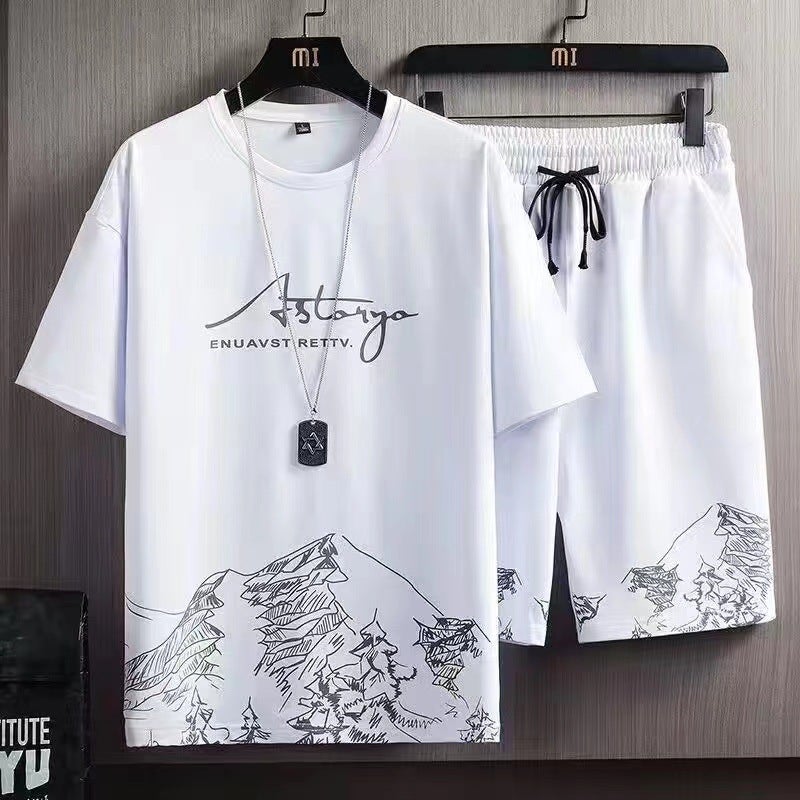 Mens Cool Ice Silk Quick-Dry Summer Set White [mountain suit]] 
