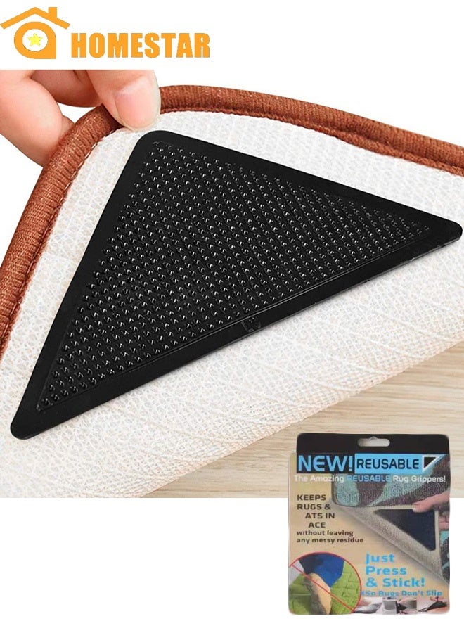 HOMESTAR Triangular Rug Corner Grippers, Double Sided Rug Tape for Hardwood, Tile, and Carpet Floors ,Anti-Slip Rug Grips, Reusable, Washable, and Pre-Taped for Easy Installation (4 Pcs) - Image 1