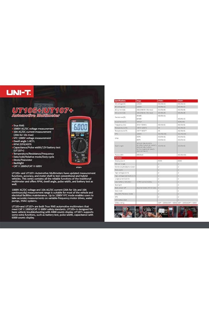 UniT UNI-T UT107+ Automobile Multimeter High Precision True RMS Automobile Automatic Range Actual Value Digital Multimeter - Image 4
