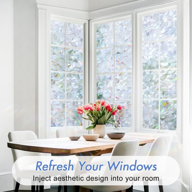 Haton Window Privacy Film, Stained Glass Rainbow Film Decorative Window Clings, Static Cling Sun Blocking Sticker, One Way Cover Tint for Home Heat Control, Non-Adhesive, Silver 17.5" x 78.7" - Image 2