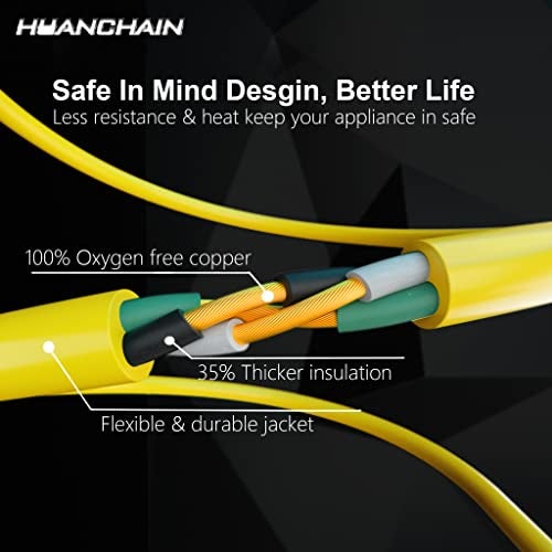 HUANCHAIN 50 ft 14/3 Gauge Heavy Duty Outdoor Extension Cord Waterproof with Lighted, Flexible Cold Weather 3 Prong Electric Cord Outside, 15A 1875W 125V 14AWG SJTW, Yellow, ETL Listed - Image 3