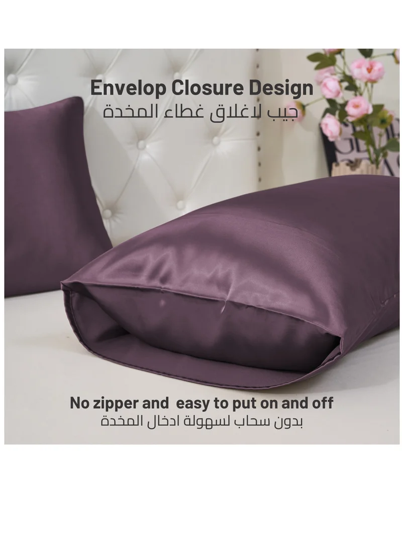 Donetella Satin Pillowcases 2-Pcs Soft And Silky Pillow Cover For Hair And Skin Care With Envelope Closure (Without Pillow Insert),Purplish Grey
