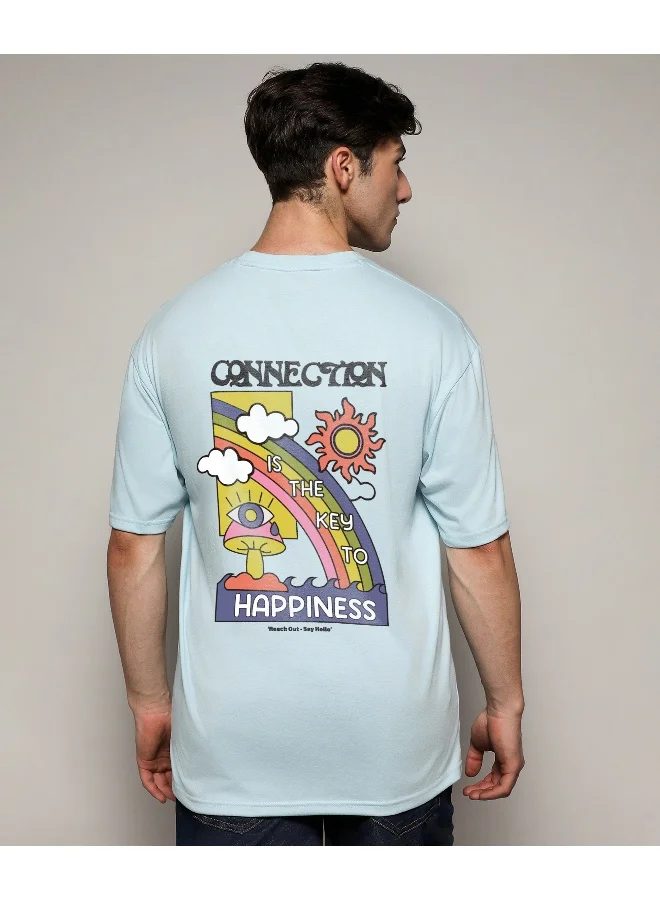 Campus Sutra Campus Sutra Men's Powder Blue Printed Oversized Basic T-Shirt