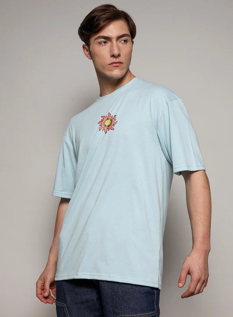 Campus Sutra Campus Sutra Men's Powder Blue Printed Oversized Basic T-Shirt