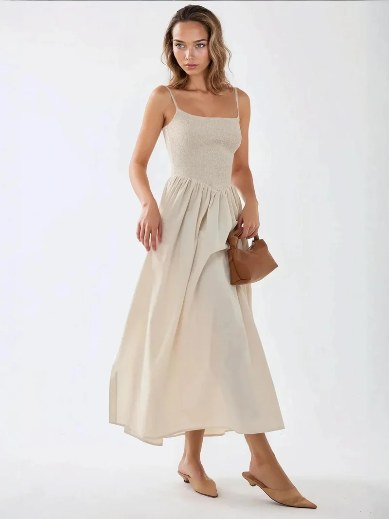 HICCUP Natural Square Collar A-Form Maxi Dress for Women | Best Price UAE