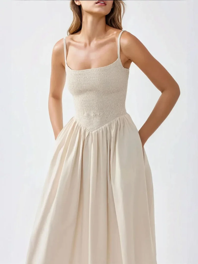 HICCUP Natural Square Collar A-Form Maxi Dress for Women | Best Price UAE