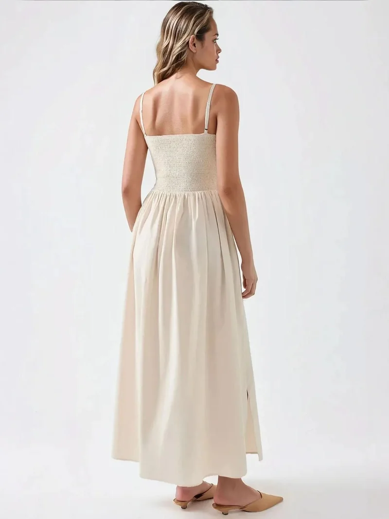 HICCUP Natural Square Collar A-Form Maxi Dress for Women | Best Price UAE