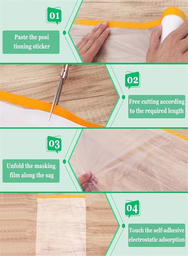 PINKSAMA Masking Film Pre-Taped Waterproof Transparent Plastic Paint Protective Film for Furniture Wall Car Carpet Dust Proof for Daily Use and Outdoor Protection - Image 2