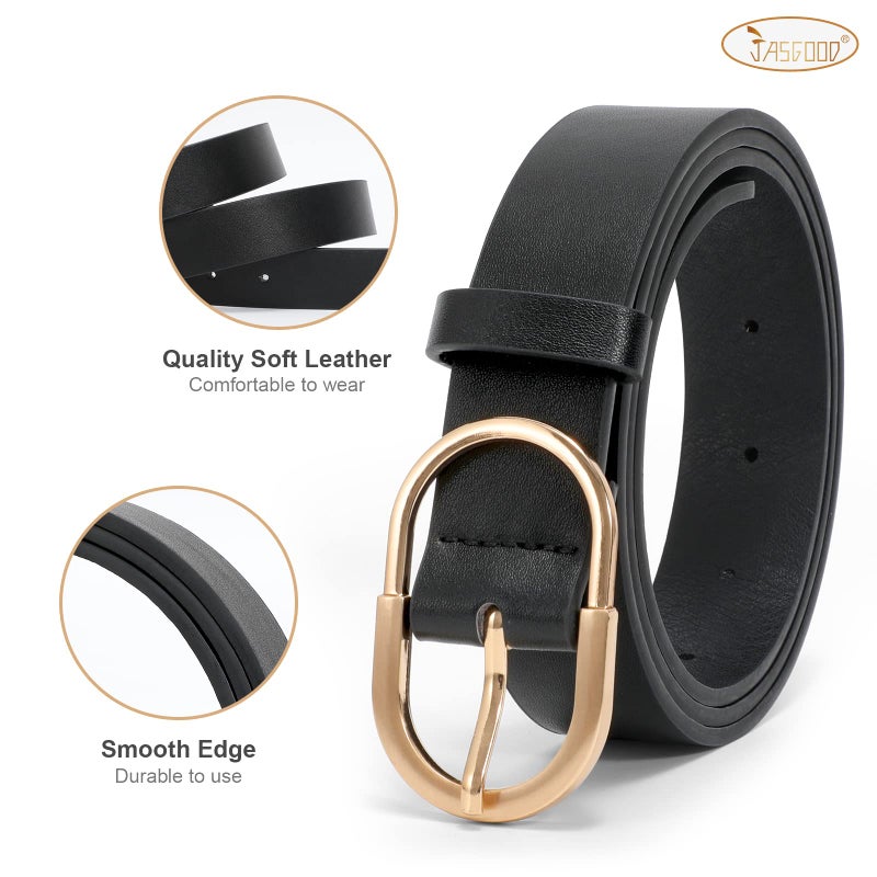 JASGOOD 3 Pack Womenâ€™s Leather Belts for Jeans Pants Fashion Ladies Belt with Gold Buckle D-Black+Brown+Beige - Image 4