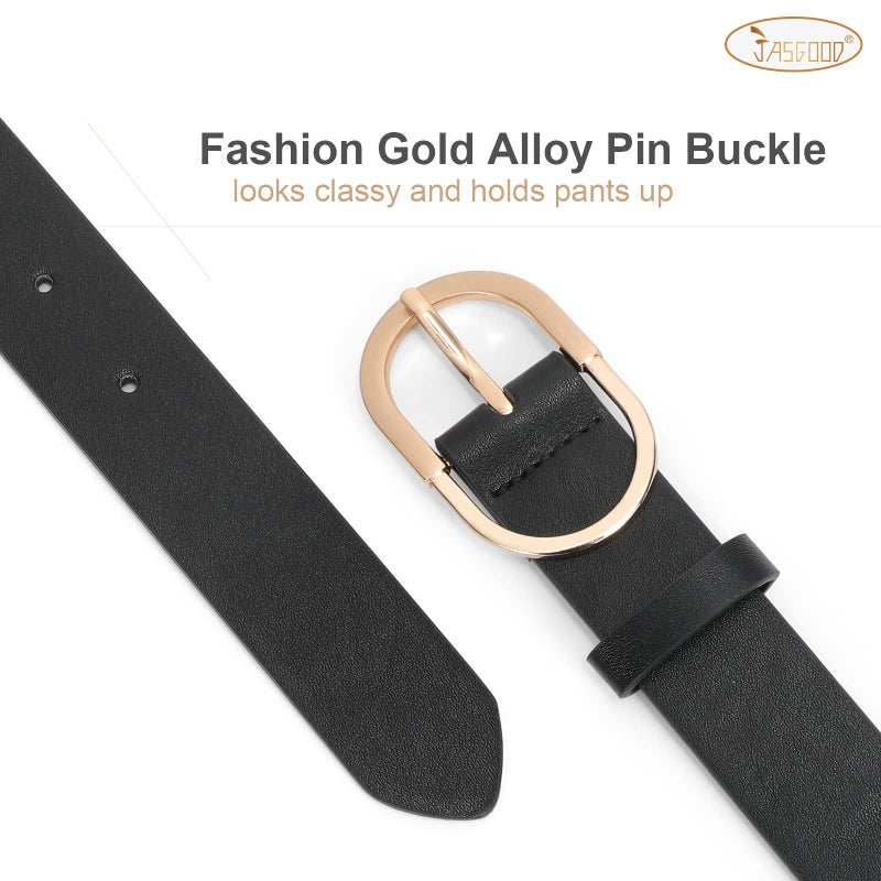JASGOOD 3 Pack Womenâ€™s Leather Belts for Jeans Pants Fashion Ladies Belt with Gold Buckle D-Black+Brown+Beige - Image 3