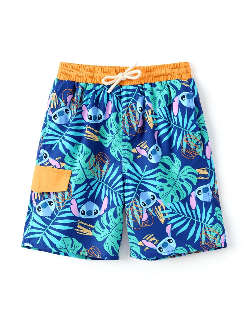 Disney Stitch Boys Swim Trunks with UPF 50+ Sun Protection, Quick-Dry Fabric, and Pocket, Blue, 7-8 Years - Image 1