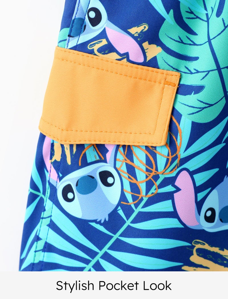 Disney Stitch Boys Swim Trunks with UPF 50+ Sun Protection, Quick-Dry Fabric, and Pocket, Blue, 7-8 Years - Image 4