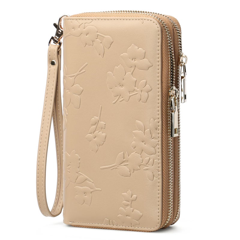 yiijay Womens Wallet RFID Blocking Large Capacity Leather Double Zip Wristlet Wallet Credit Card Phone Holder Ladies Clutch Purse Flora - Image 1
