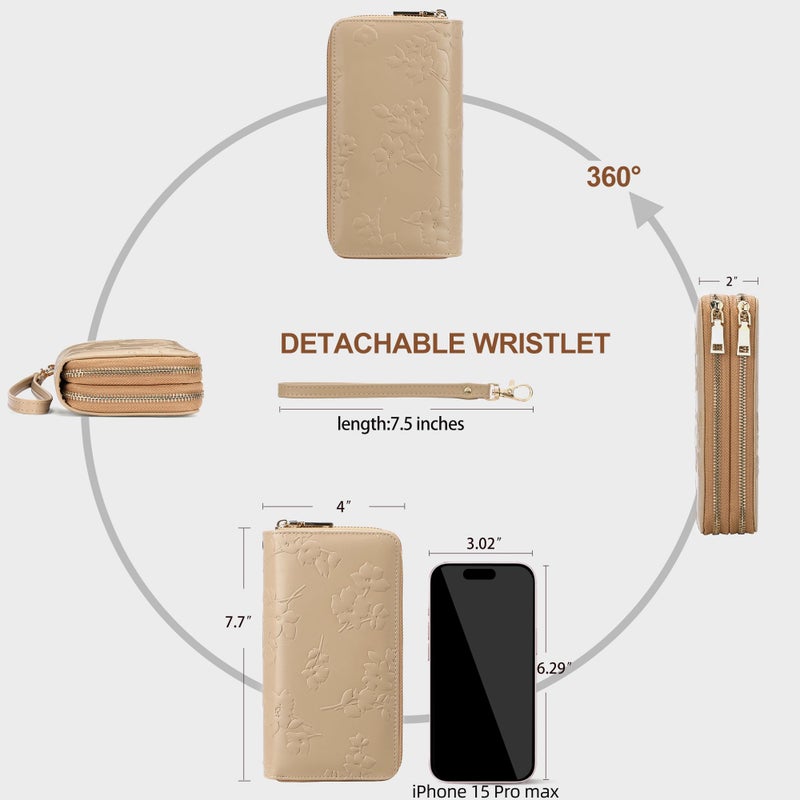 yiijay Womens Wallet RFID Blocking Large Capacity Leather Double Zip Wristlet Wallet Credit Card Phone Holder Ladies Clutch Purse Flora - Image 5