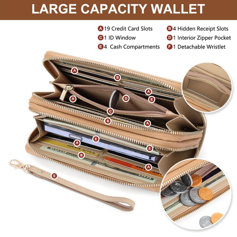 yiijay Womens Wallet RFID Blocking Large Capacity Leather Double Zip Wristlet Wallet Credit Card Phone Holder Ladies Clutch Purse Flora - Image 3