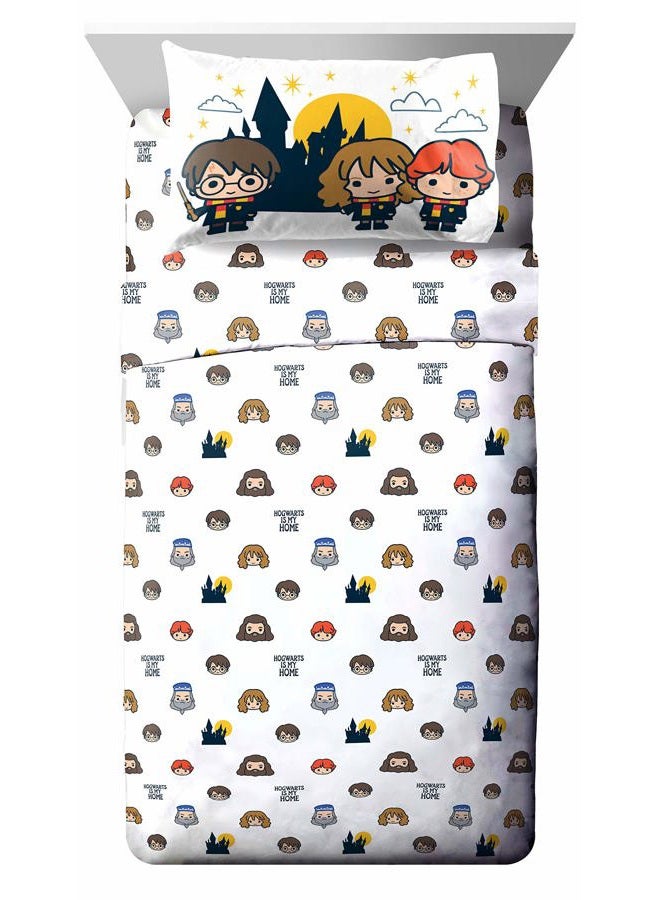Jay Franco 3 Piece Sheet Set-Bedding Features Harry, Ron, Hermoine, Hagrid, and Dumbledore, White - Image 1