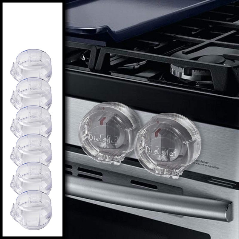 Driddle 6 Pack Clear Stove Knob Safety Covers - Protect Little Kids with A Child Proof Lock for Oven/Stove Top/Gas Range - Baby/Toddler Kitchen Safety Guard - Check Dimensions. - Image 1