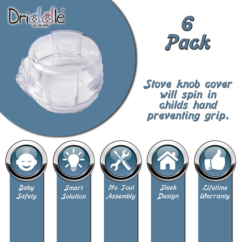 Driddle 6 Pack Clear Stove Knob Safety Covers - Protect Little Kids with A Child Proof Lock for Oven/Stove Top/Gas Range - Baby/Toddler Kitchen Safety Guard - Check Dimensions. - Image 3