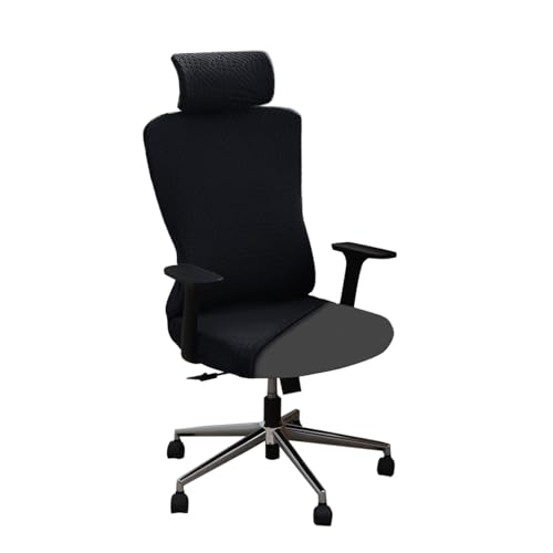 HOKIPO غطاء كرسي مكتب HOKIPO مع مسند رأس (ظهر عالي) - 170 GSM جاكار قابل للتمدد - قابل للغسل، مناسب ضد الانزلاق للكراسي المكتبية الشبكية المريحة، أسود (AR-6220-BLK) - Image 1