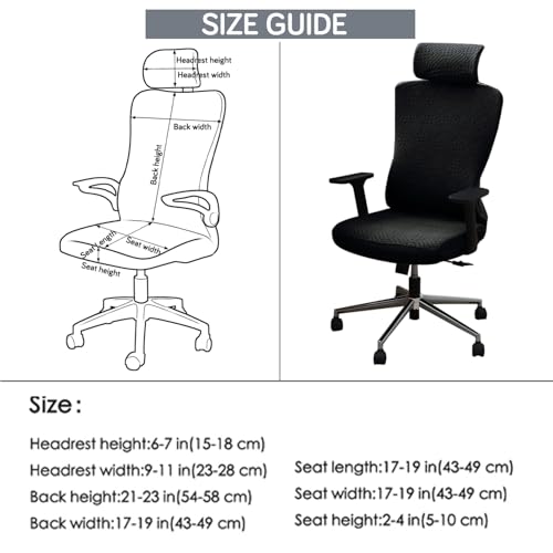 HOKIPO غطاء كرسي مكتب HOKIPO مع مسند رأس (ظهر عالي) - 170 GSM جاكار قابل للتمدد - قابل للغسل، مناسب ضد الانزلاق للكراسي المكتبية الشبكية المريحة، أسود (AR-6220-BLK) - Image 5