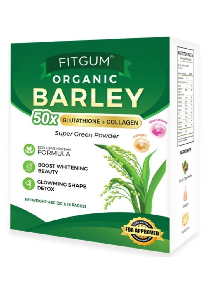 FITGUM Organic Barley 50X Glutathione + Collagen Super Green Powder
