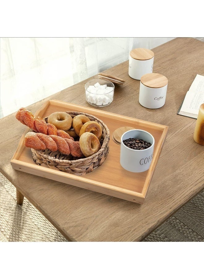 Stackable Bamboo Serving Tray With Handles, Set of 3 Sizes Decorative Nesting Wooden Trays to Serve Food, Coffee and Breakfast in Bed - Image 5