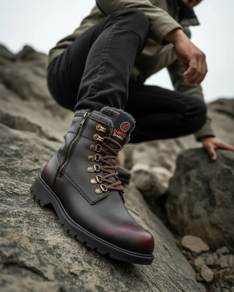 Bacca Bucci Brown Snowman Waterproof Leather Ankle Snow Boots with Fur for Men | Best Price UAE