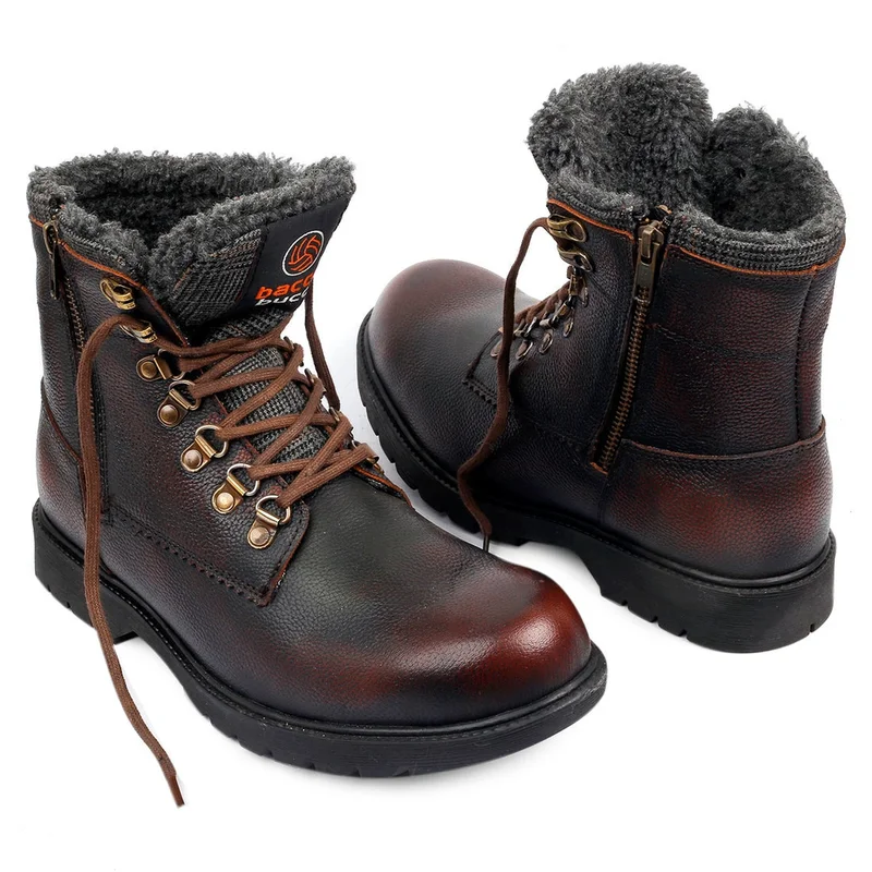 Bacca Bucci Brown Snowman Waterproof Leather Ankle Snow Boots with Fur for Men | Best Price UAE