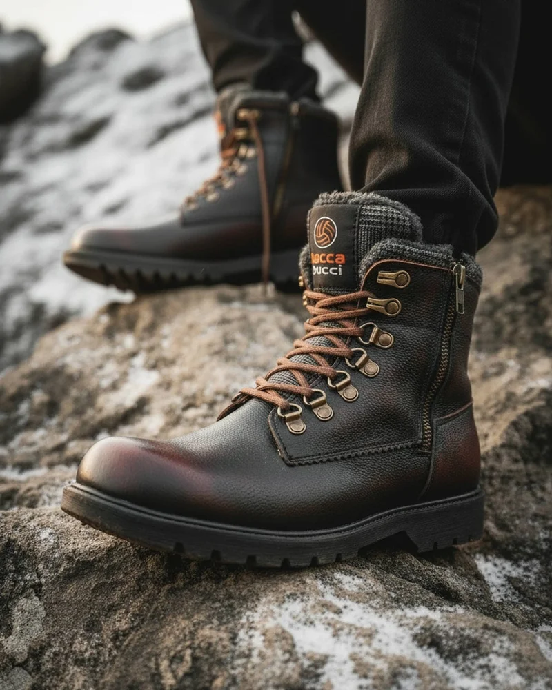 Bacca Bucci Brown Snowman Waterproof Leather Ankle Snow Boots with Fur for Men | Best Price UAE