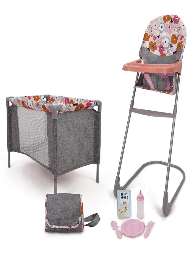 509 Crew: Melange Flora - at Home 8 Piece Set - Highchair, Play Yard, Shoulder Bag, 5pc Feeding Accessories, Fits Dolls Up to 18", Doll Toys, Kids 3+ - Image 1