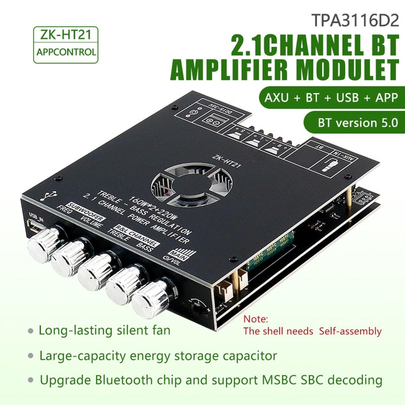 2.1 مضخم بلوتوث ثنائي القناة 160 واط × 2 TDA7498E لوحة صوت مضخم الصوت BT 5.0 - Image 5