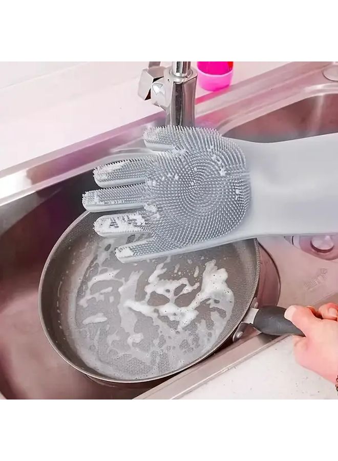 1 Pair Kitchen Cleaning Gloves Durable Silicone Material Gray Suitable for Pet Bathing Toilet Cleaning Thanksgiving Christmas Halloween Mother Day - Image 1