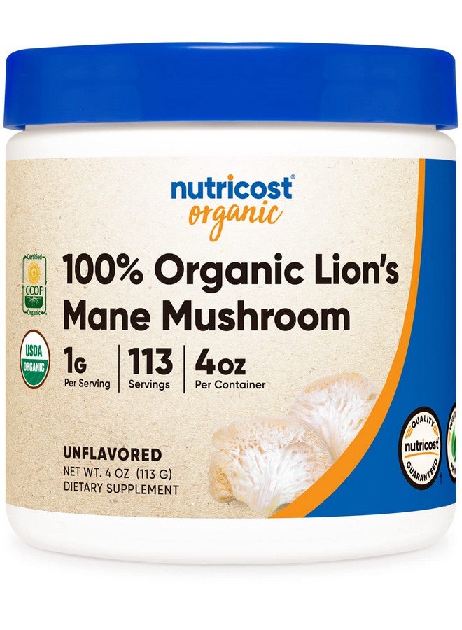 Nutricost مسحوق فطر عرف الأسد العضوي 4 أونصة معتمد من وزارة الزراعة الأمريكية - Image 1