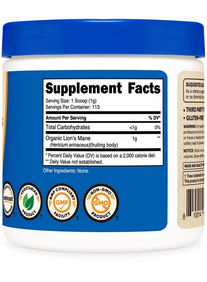 Nutricost مسحوق فطر عرف الأسد العضوي 4 أونصة معتمد من وزارة الزراعة الأمريكية - Image 5
