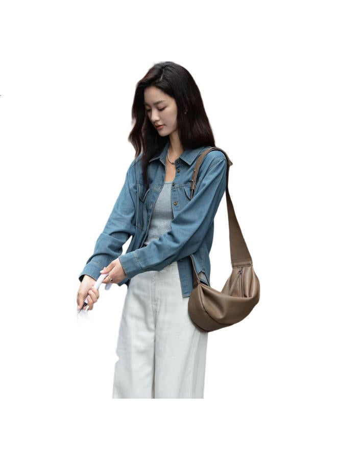 dme Demna Layered Retro Street Style Casual Chic Basic Shirt Women Denim Blue L - Image 3