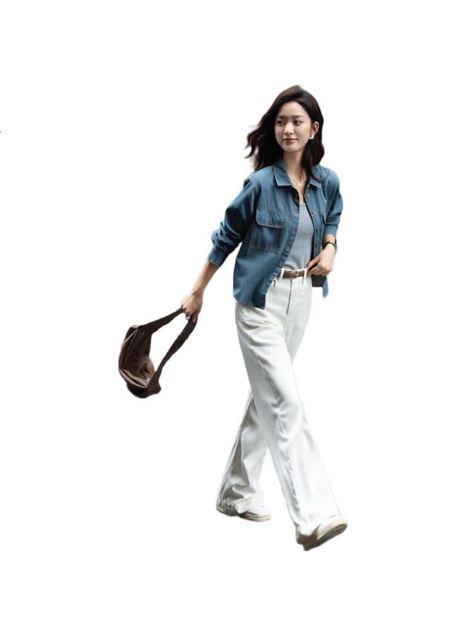 dme Demna Layered Retro Street Style Casual Chic Basic Shirt Women Denim Blue L - Image 2