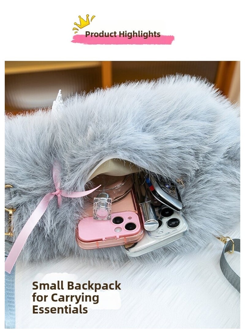 Interactive Sound Fluffy Cat Plush Backpack, 50cm, Grey - Image 3
