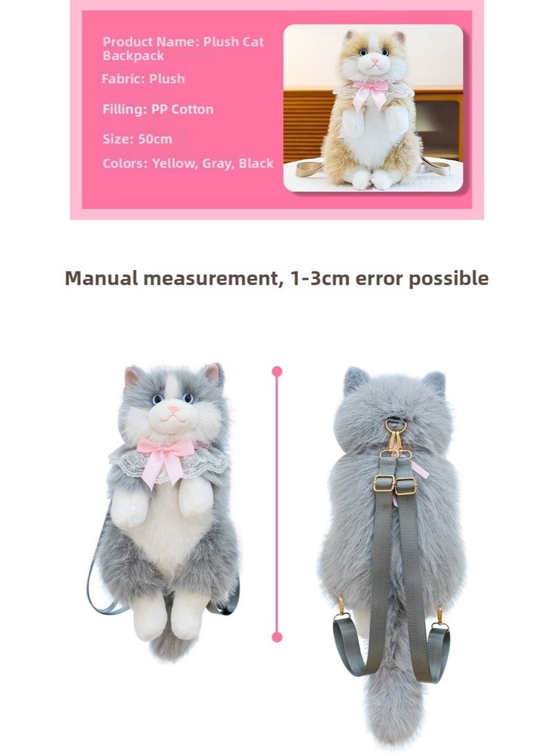 Interactive Sound Fluffy Cat Plush Backpack, 50cm, Grey - Image 2