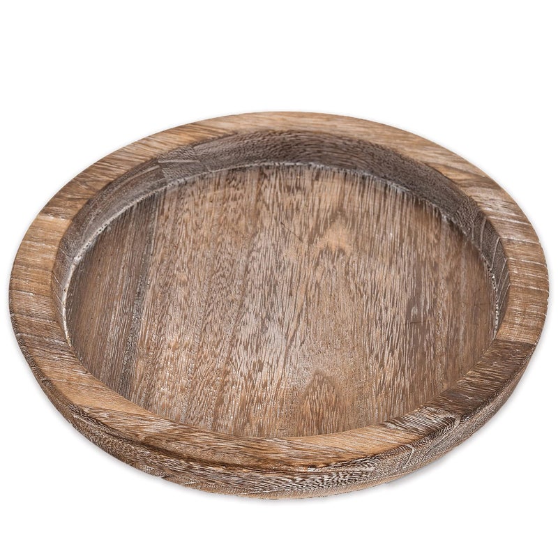 RDGDFONG Rustic Wooden Serving Tray - Candle Holder Tray Home Decor, Small Wooden Serving Tray, Round Wood Tray for Coffee Table, Decorative Tray, Centerpiece Table Decorations for Home Decor (8.07 in), Retro - Image 1