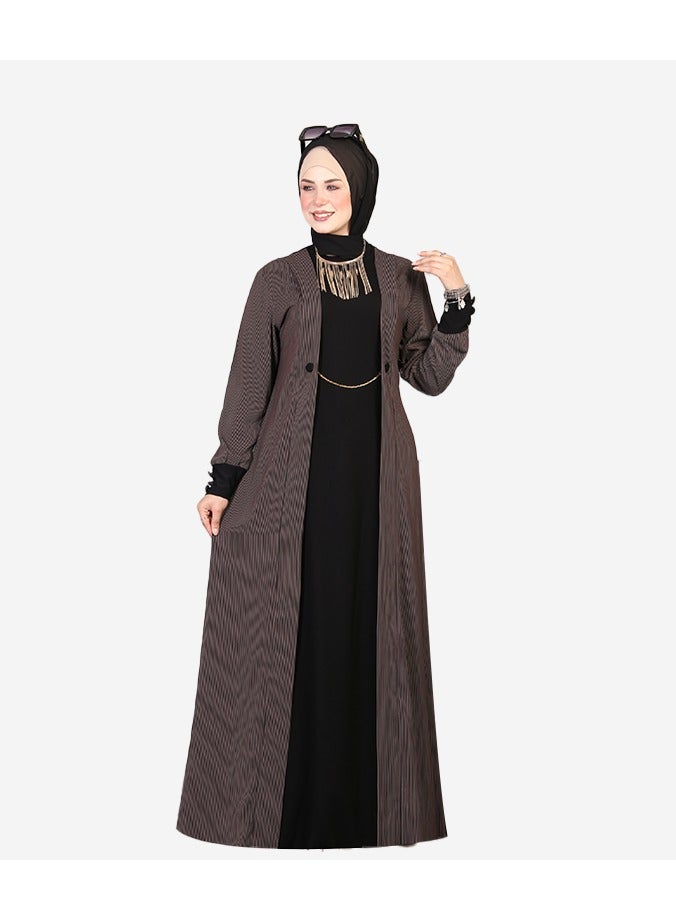 Cady crepe abaya black/brown - Image 2
