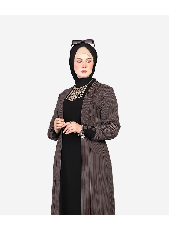 Cady crepe abaya black/brown - Image 3