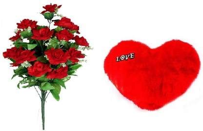 Nihan Enter[prises Nihan Enterprises Artificial Flower Set with Red Soft Heart Valentine Special 
