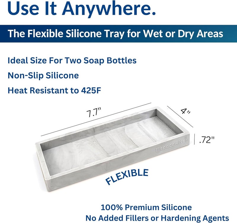 Spacewiser Countertop and Vanity Tray – Small 7.7" Silicone Soap Dispenser Tray, Shatterproof Flexible Bathroom Tray, Kitchen Sink Tray for Soap Bottles, Key Trinket Ring Tray, Original Silicone Tray - Image 3
