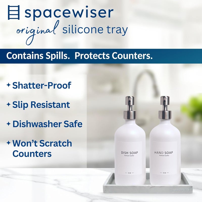 Spacewiser Countertop and Vanity Tray – Small 7.7" Silicone Soap Dispenser Tray, Shatterproof Flexible Bathroom Tray, Kitchen Sink Tray for Soap Bottles, Key Trinket Ring Tray, Original Silicone Tray - Image 2