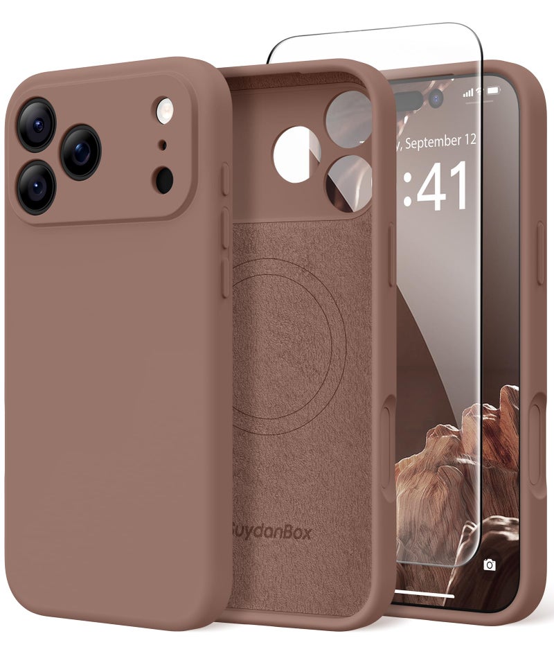 SuydanBox Magnetic for iPhone 17 Pro Case Compatible with MagSafe Full Camera ProtectionScreen Protector Silicone Shockproof Protective Phone Case for iPhone 17 Pro 63 Brown - Image 2