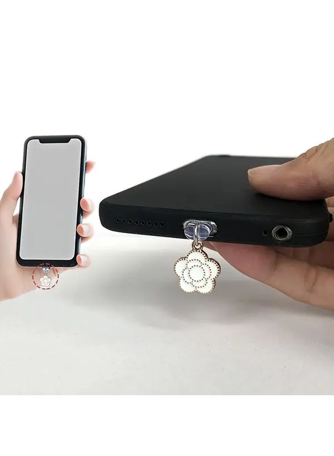 1 قطعة من سدادة الأوساخ الأسود الأنيق متعدد الاستخدامات USB C المزينة بالورود، واقي منفذ الشحن لهاتف iPhone 6-14 بمنفذ Lightning. - Image 1