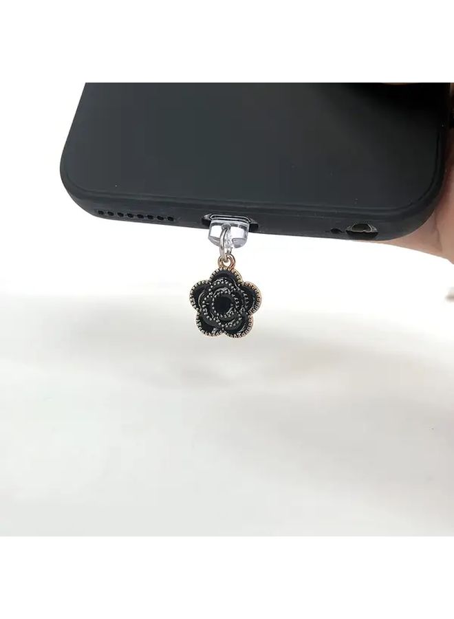 1 قطعة من سدادة الأوساخ الأسود الأنيق متعدد الاستخدامات USB C المزينة بالورود، واقي منفذ الشحن لهاتف iPhone 6-14 بمنفذ Lightning. - Image 5