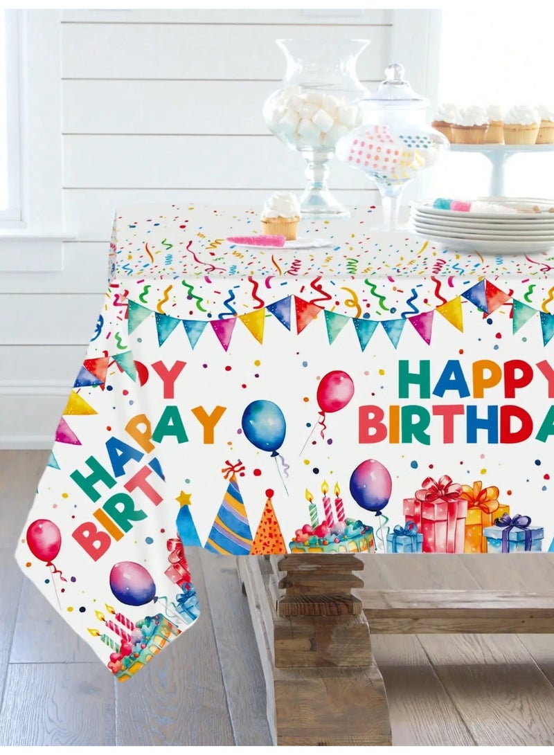 Disposable Birthday Party Tablecloth “Happy Birthday” Design with Bright Colors – Plastic Table Cover for Birthday Decorations – Size 130 × 220 cm - Image 1